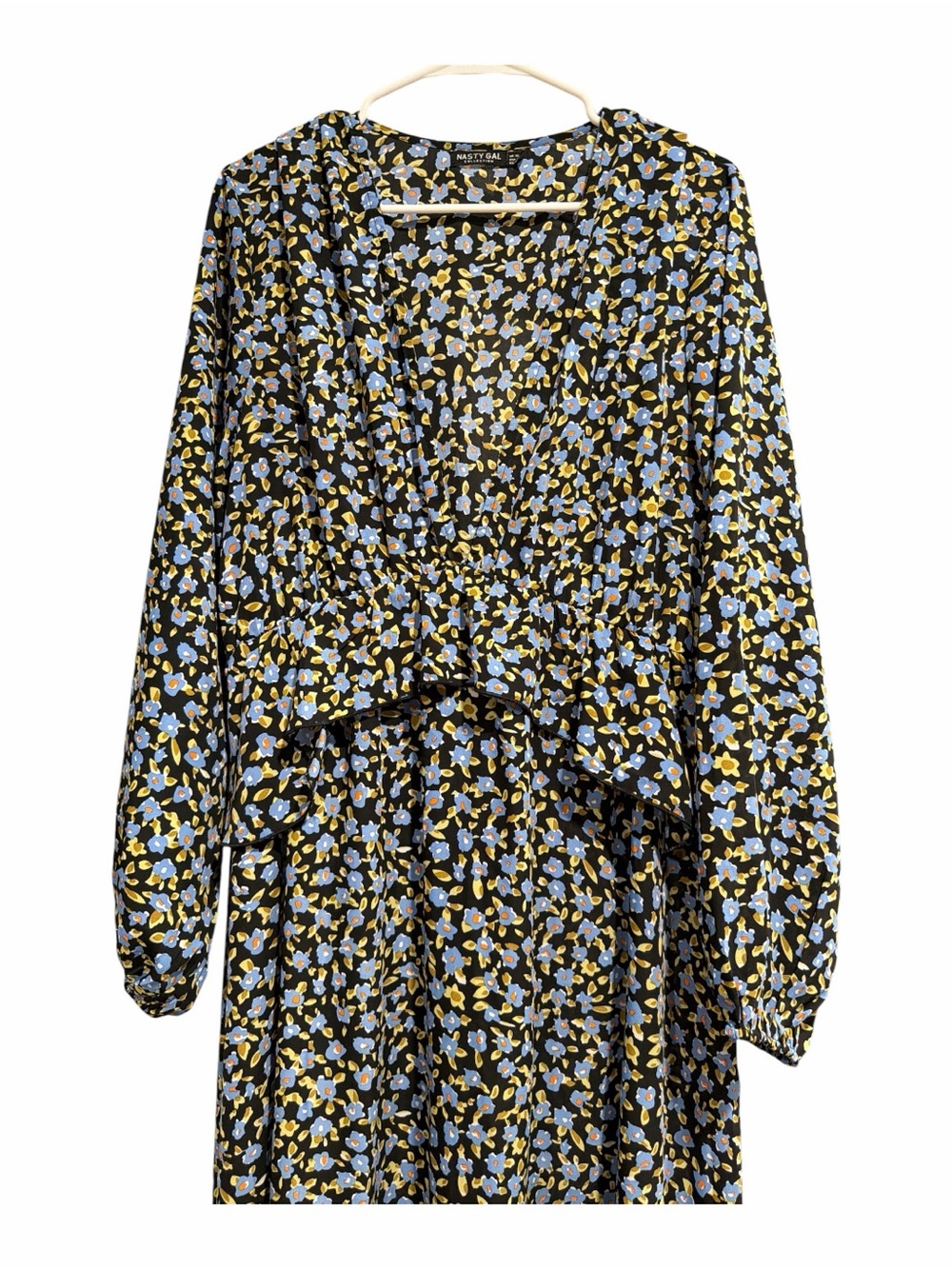 Nasty Gal Floral Maxi Dress Black Blue Yellow Long Sleeve Size 10 - Picture 4 of 6